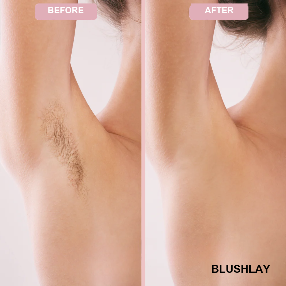 Underarm before and after using the Blushlay razor